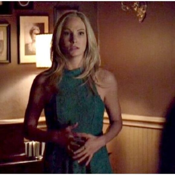 VAMPIRE DIARIES CAROLINE FORBES Teal Lace Dress RARE - Picture 2 of 6